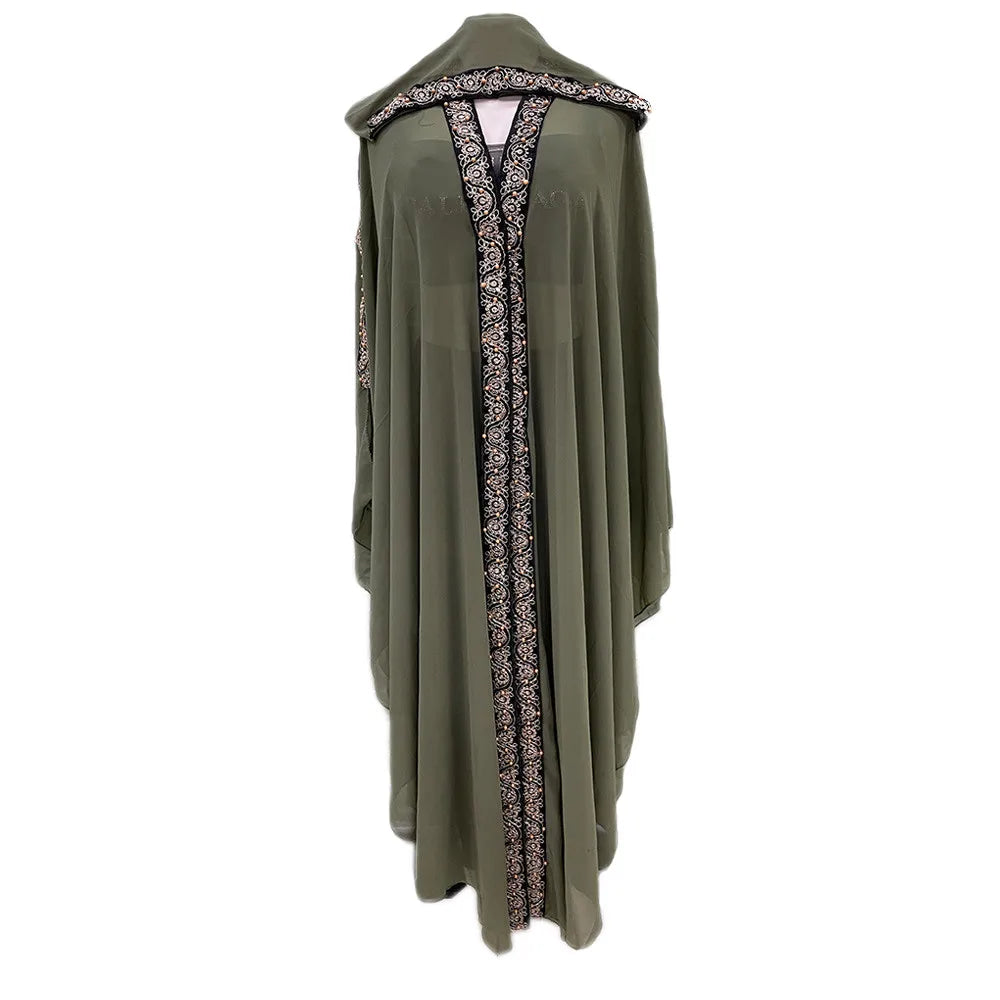 Abaya Morocco Kaftan Dubai Hooded Maxi Dress Bat Sleeve Farasha Kaftan Muslim Women African Open Kimono Boubou Evening Long Gown