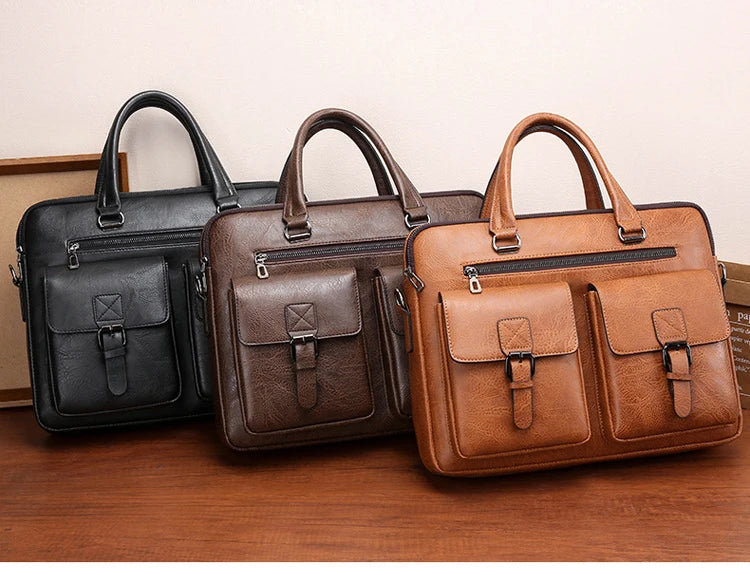Luxury Brand Man Business Briefcase Bag PU Leather Messenger Shoulder Bag Men Office Lunch Bags For Laptop A4 File Male Handbags