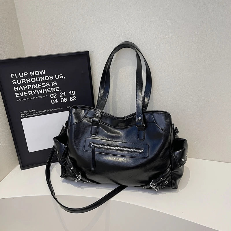 LEFTSIDE Big Solid Color PU Leather Shoulder Bags for Women Female 2025 Trend Luxury High Capacity Crossbody Handbags and Purses