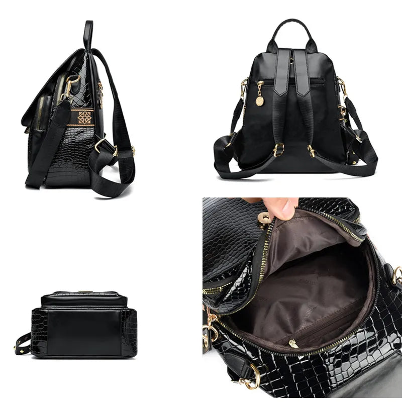 Luxury Oil Wax Leather Backpack for Women, Large Capacity Fashion Shoulder Bag, Stylish Casual Travel Daypack, Durable &Rucksack