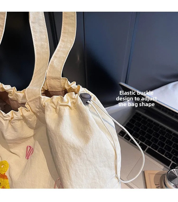 Leisure Large Capacity Single Shoulder Bag Trendy Embroidered Nylon Tote Bag School Style Sweet Handle Bag
