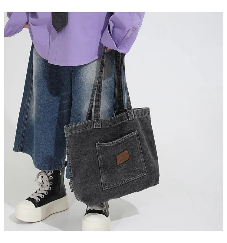 Denim Shoulder Bag Fashion Versatile Daily Commute Large Capacity Handbag