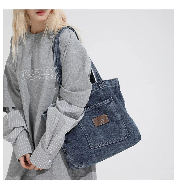Denim Shoulder Bag Fashion Versatile Daily Commute Large Capacity Handbag