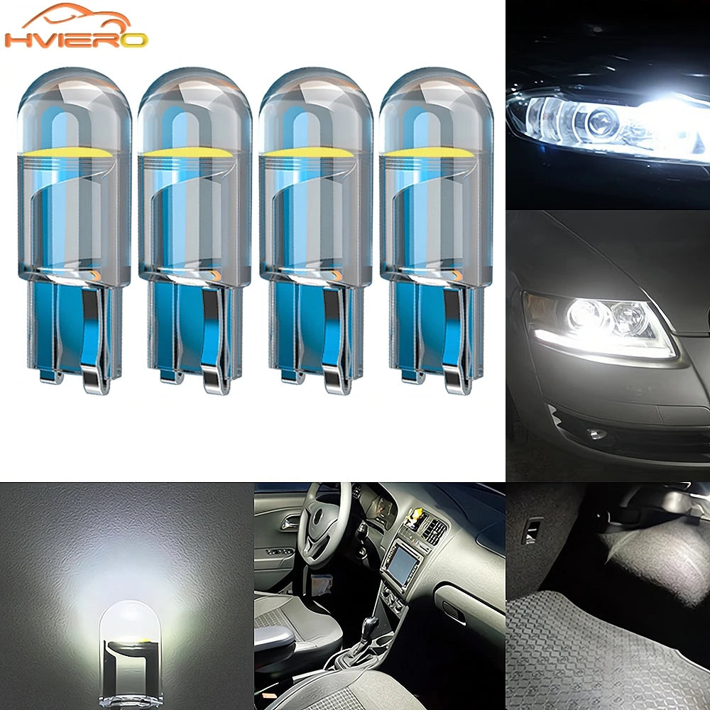 4X Car W5W 194 T10 LED Glass Housing Cob Auto Bulb White Red Blue Yellow Trunk Wedge License Plate Lamp Dome Tail Backup Light
