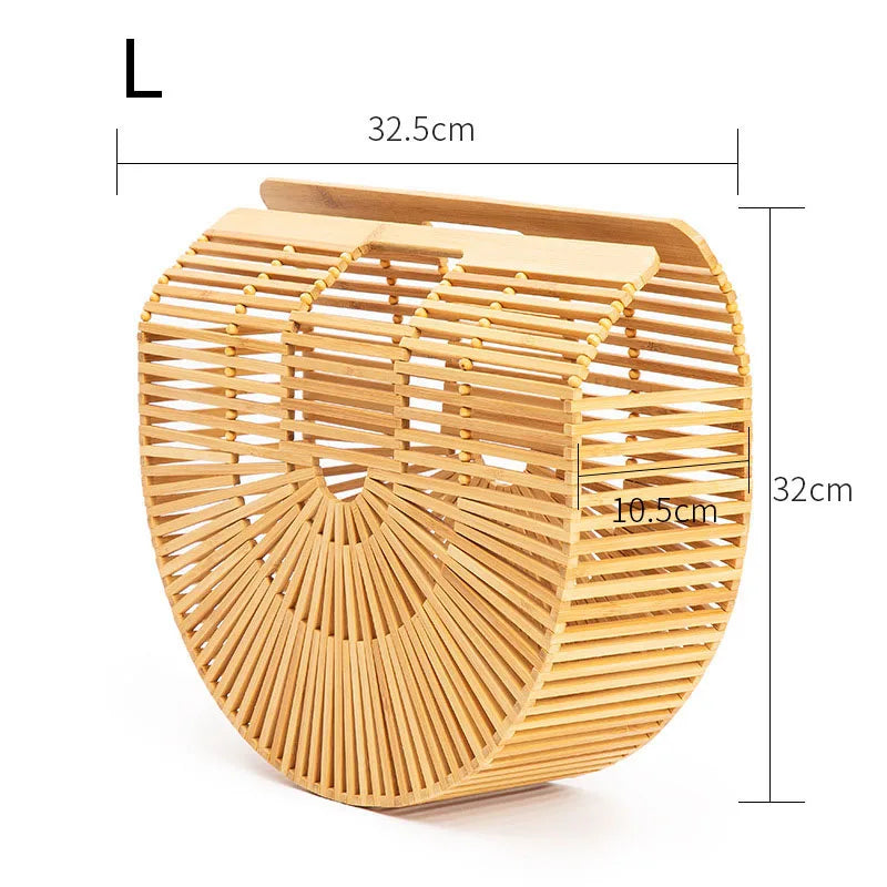 Fashion Straw Bag Bamboo Semi-circular Handbags High quality Hand woven Women Bags Bohemia Summer Ladies Beach Bag Bamboo Bags