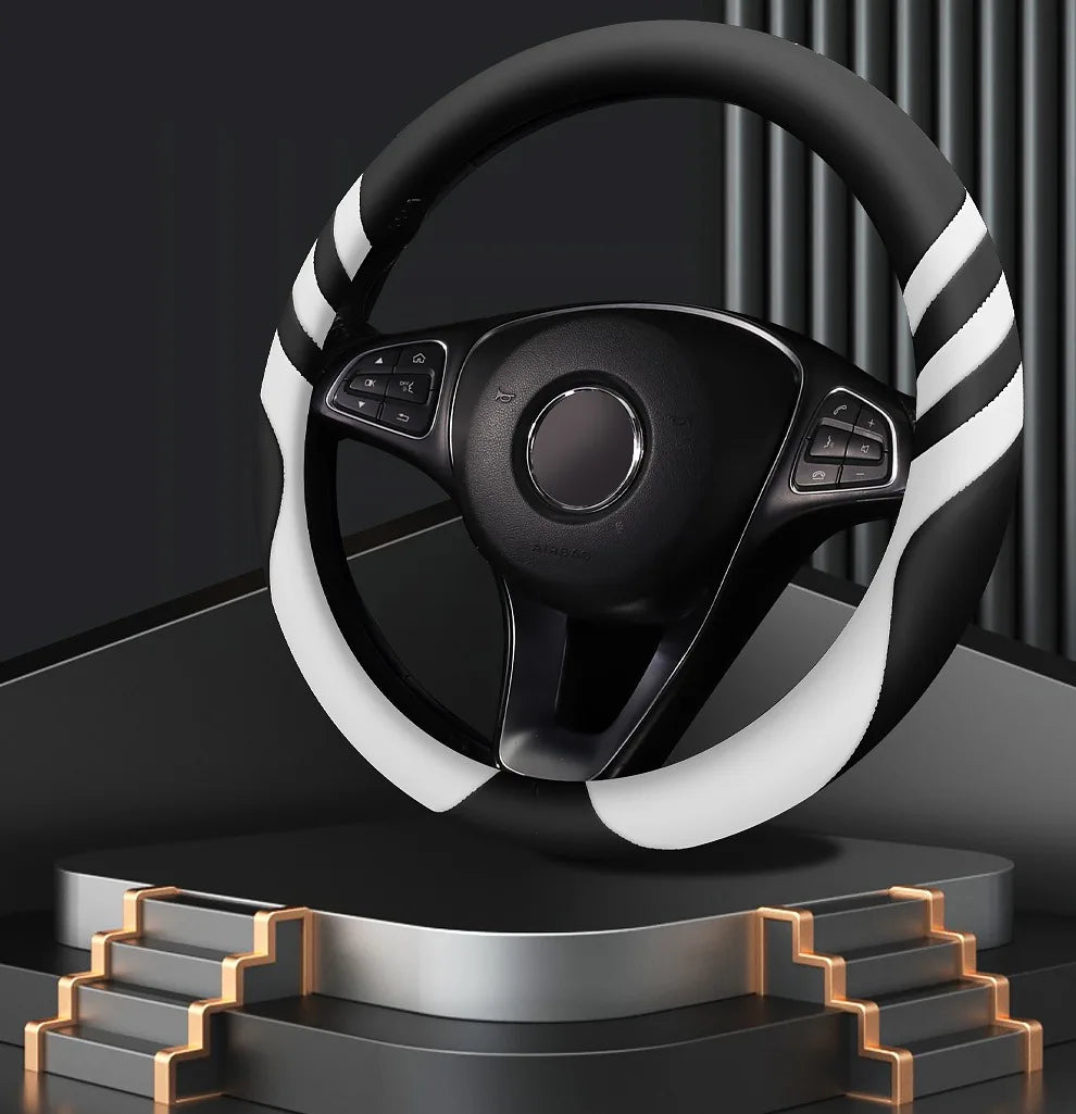 Car Steering Wheel Cover Universal  Durable Leather Cover with Anti-Slip Lining, for Steering Wheel with a Diameter of 14.5"-15"