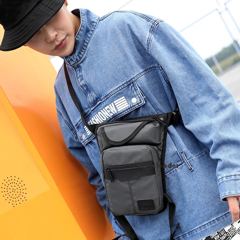 New Nylon Men Drop Leg Bag Fanny Pack Motorcycle Riding Casual Shoulder Cross Body Thigh Male Hip Belt Waist Bags Cafe Racer