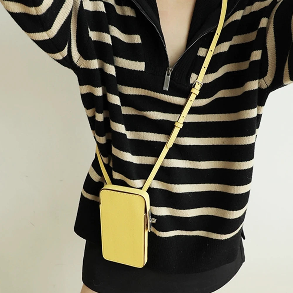 Luxury Design Phone Bag Woman Portable Genuine Leather Cross-body Bag Custom Name Fashion Casual Lady Shoulder Bag Card Wallet