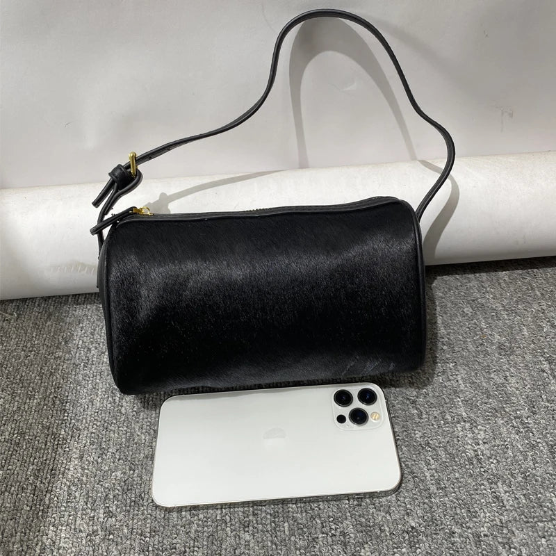 Luxury  Hair Splicing Genuine Leather Women's Bag 2025 New High Quali Single oulder Slant Cross Handheld Pencil Case...