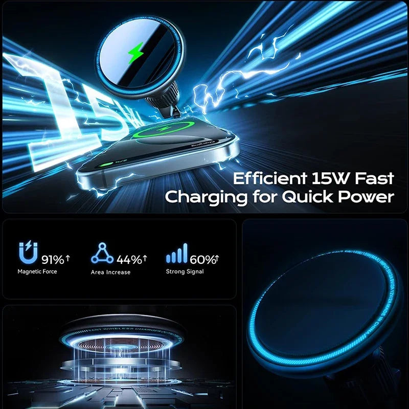 Magnetic Wireless Car Charger 15W Fast Charge Air Vent Magnet Car Mount Phone Holder for iPhone 16 15 14 13 12 Pro Max Plus