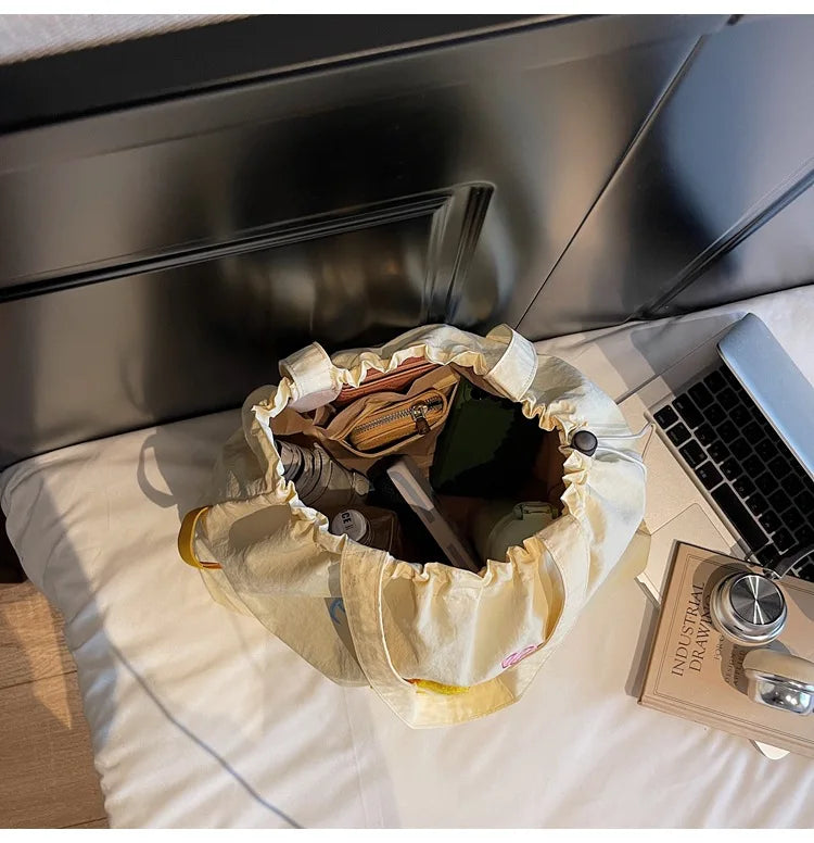 Leisure Large Capacity Single Shoulder Bag Trendy Embroidered Nylon Tote Bag School Style Sweet Handle Bag