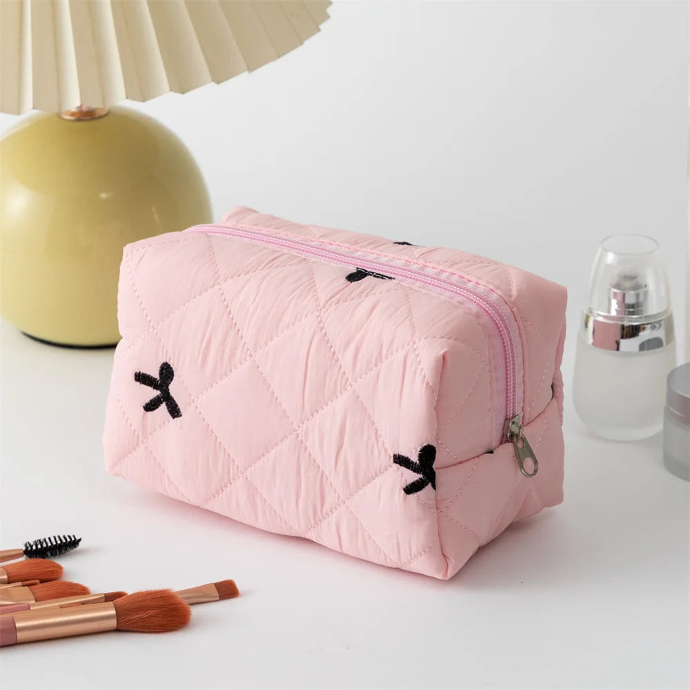 Makeup Bag for Women Embroidered Bowknot Travel Cosmetic Bags Large Capacity Toiletry Storage Bag Portable Makeup Pouch