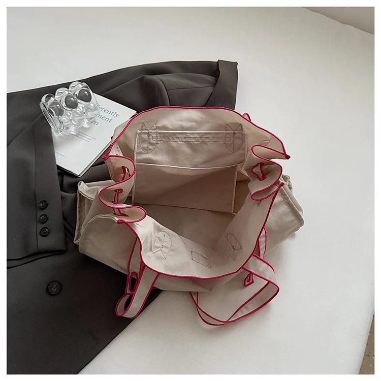 Funny Design Large Capacity Tote Bags 2025 New Casual Lightweight Nylon Shoulder Bag Versatile Canvas Bag Women Shopping Handbag