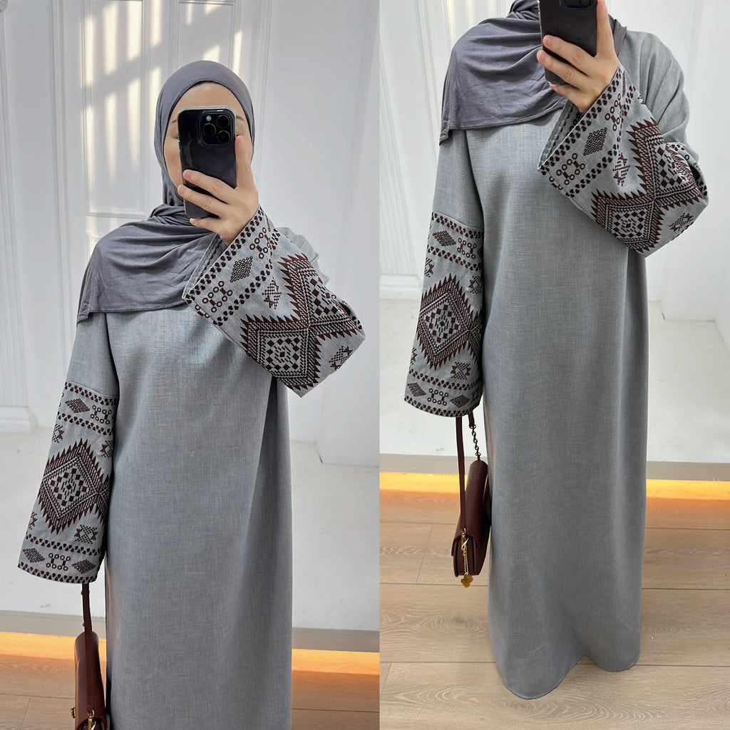 Embroidery Cuff Closed Muslim Abaya Dress for Women Dubai Turkey Islmaic Clothes Eid Ramadan Abayas Adult Black Long Robe Female