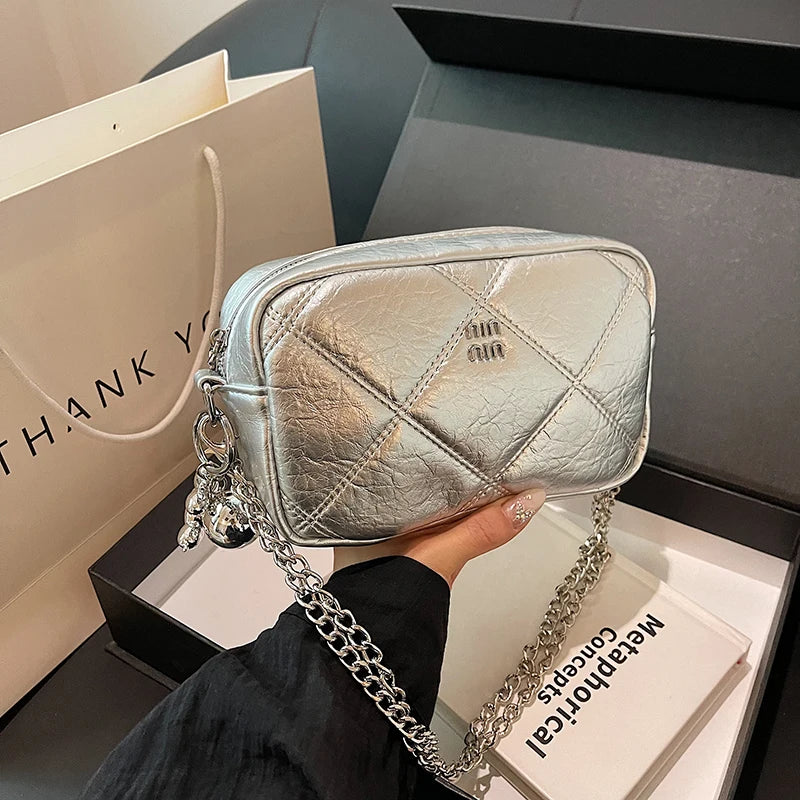 Luxury Silver Bowling Bag Women Top-Handle Bags Luxury Brand Designer's Crossbody Bags Small Lipstick Cosmetics Purses Bolsa