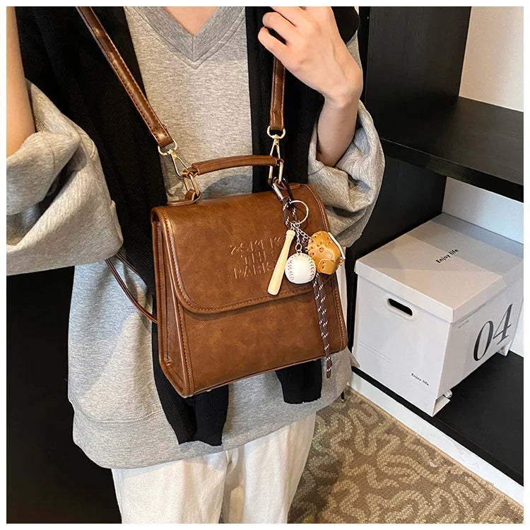 Casual Retro Large Capacity Women's Backpack Fashionable Versatile Stylish Satchel Crossbody Bag New Black City Simple Style PU