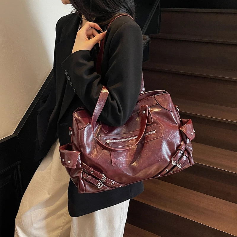 LEFTSIDE Big Solid Color PU Leather Shoulder Bags for Women Female 2025 Trend Luxury High Capacity Crossbody Handbags and Purses