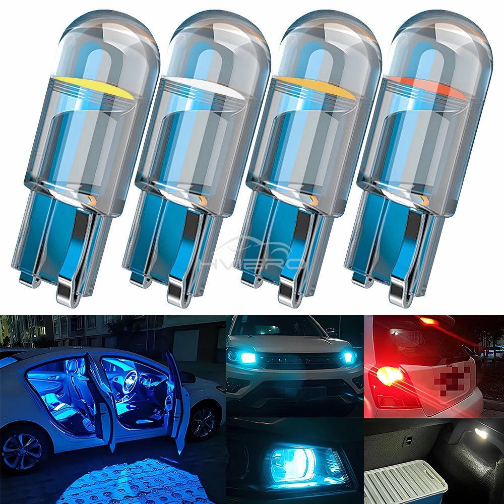 4X Car W5W 194 T10 LED Glass Housing Cob Auto Bulb White Red Blue Yellow Trunk Wedge License Plate Lamp Dome Tail Backup Light