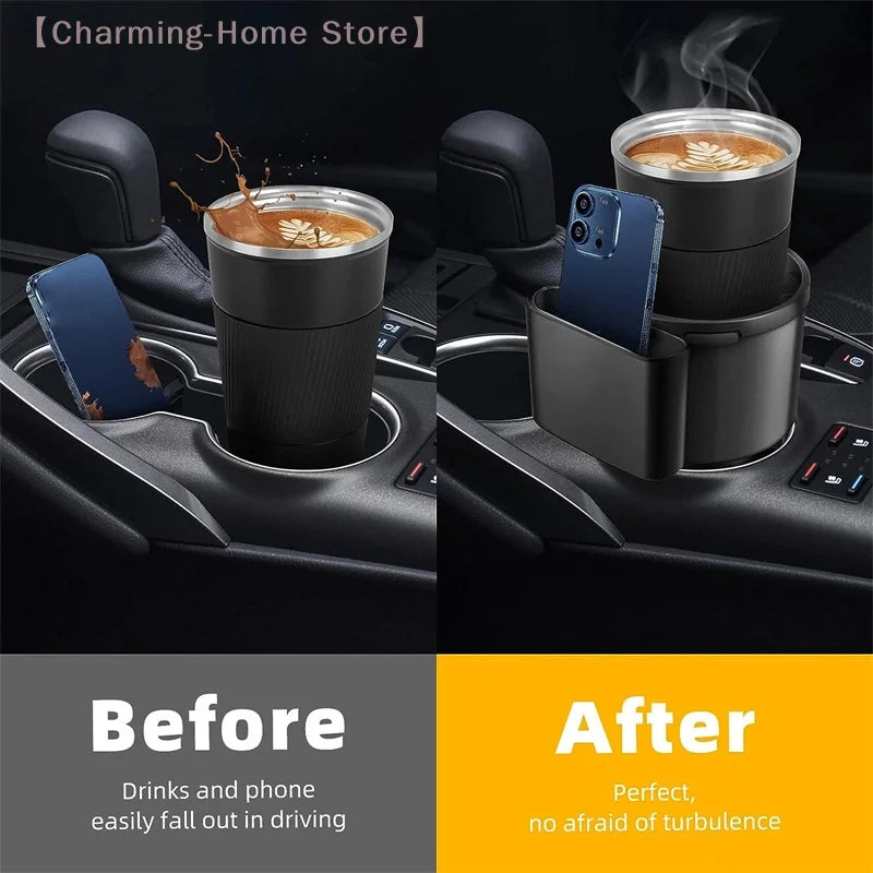 Car Cup Holder Expander Cupholder Adapter Multipurpose Auto Interior Expandable Organizer Storage Accessories With Phone Holder