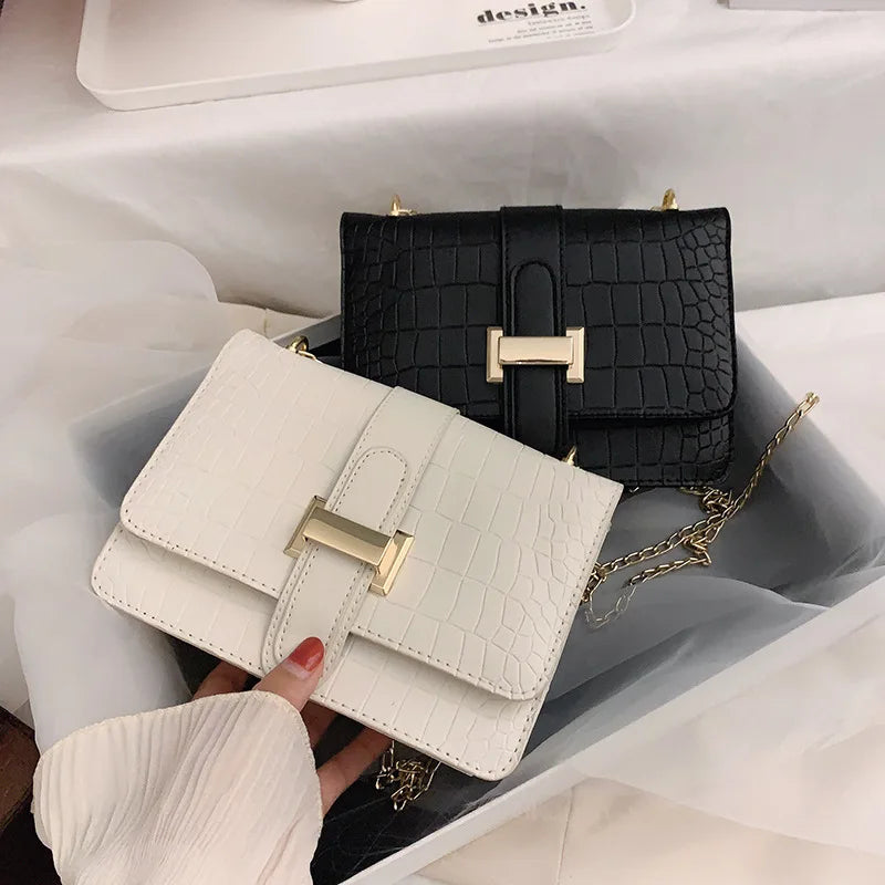 Luxury Stone Pattern Women Single Shoulder Crossbody Bags Fashion PU Leather Chains Handbags Messenger Bag Small Square Bag