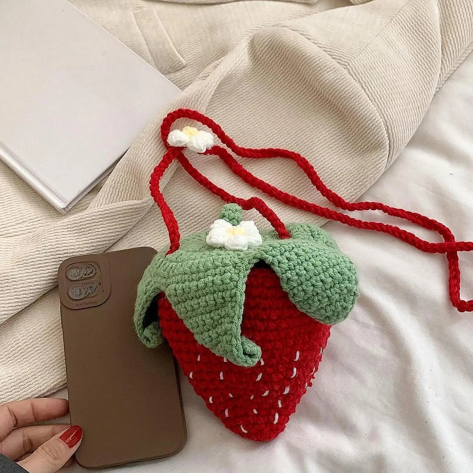 Hand Knitted Strawberry Bag Stylish Gift Shoulder Bag for Party Use