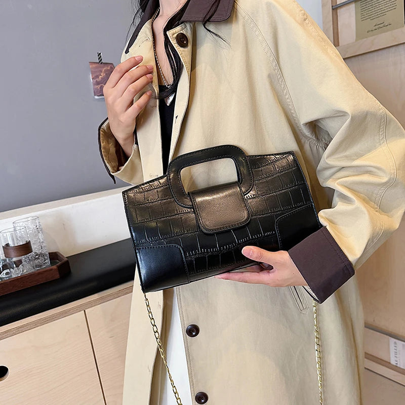 Luxury Clutch Bag Retro Women's Bag Stone Pattern PU Leather Crossbody Bag Female Flap Handbag Shoulder Bag Simple Sac A Main