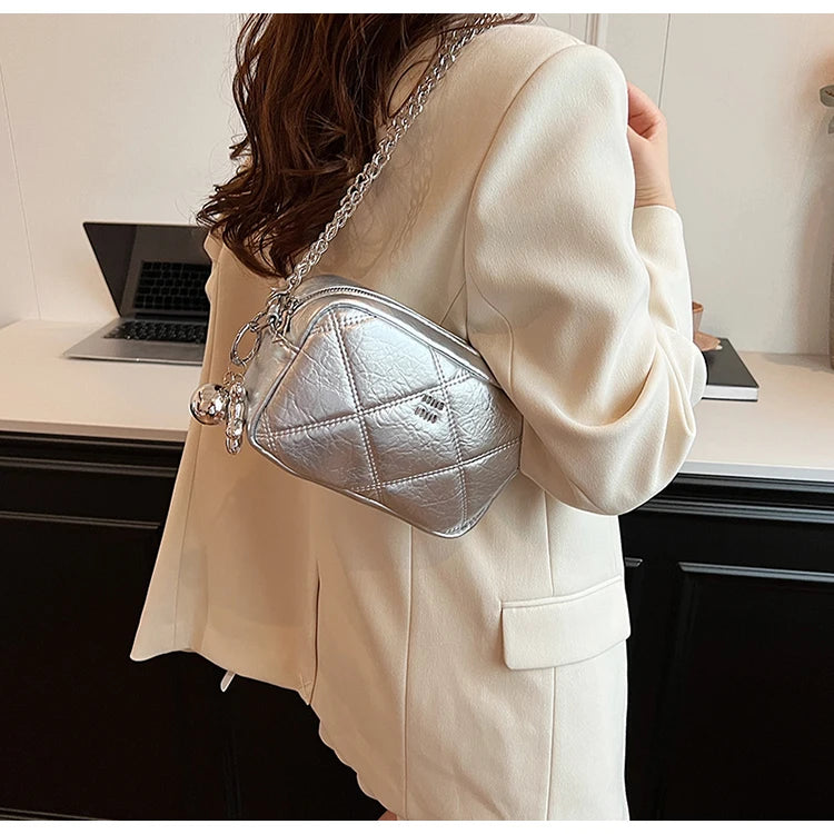 Luxury Silver Bowling Bag Women Top-Handle Bags Luxury Brand Designer's Crossbody Bags Small Lipstick Cosmetics Purses Bolsa