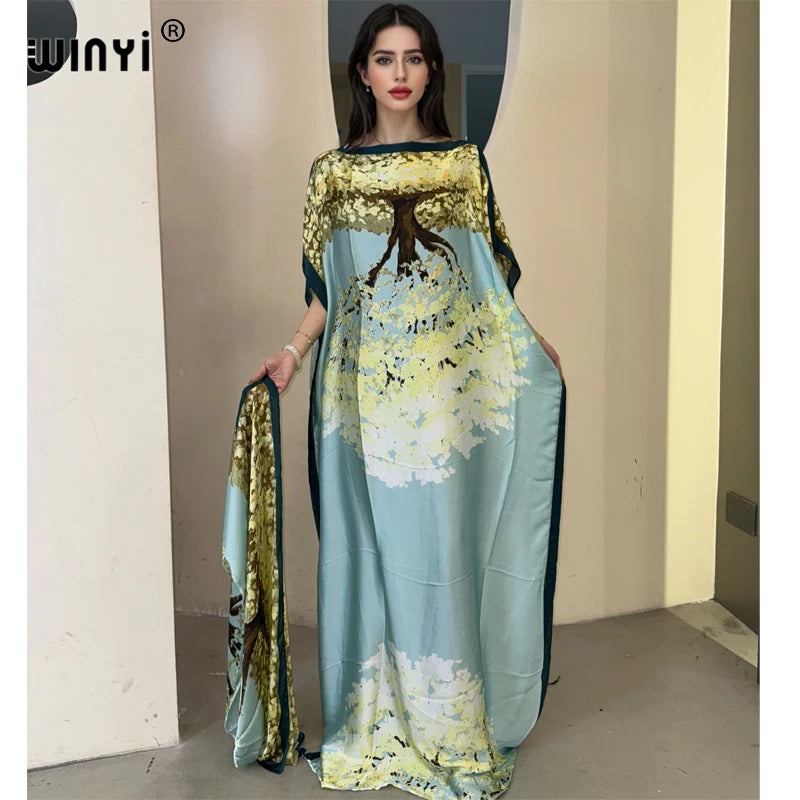 WINYI muslim african traditional dress for woman abaya dubai luxury Kaftan evening dress Elegant Maxi Length Dress beach covers