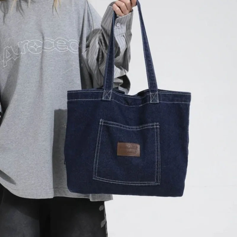 Denim Shoulder Bag Fashion Versatile Daily Commute Large Capacity Handbag