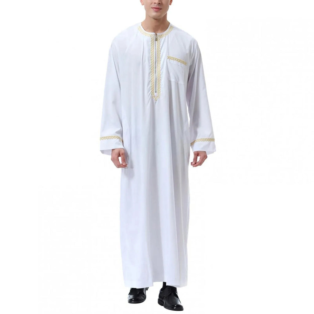 Traditional Muslim Clothing Men's Muslim Shirt robe embroidery Islamic Royalty Dubai Robe O-Neck Long Sleeve Retro Loose Abaya