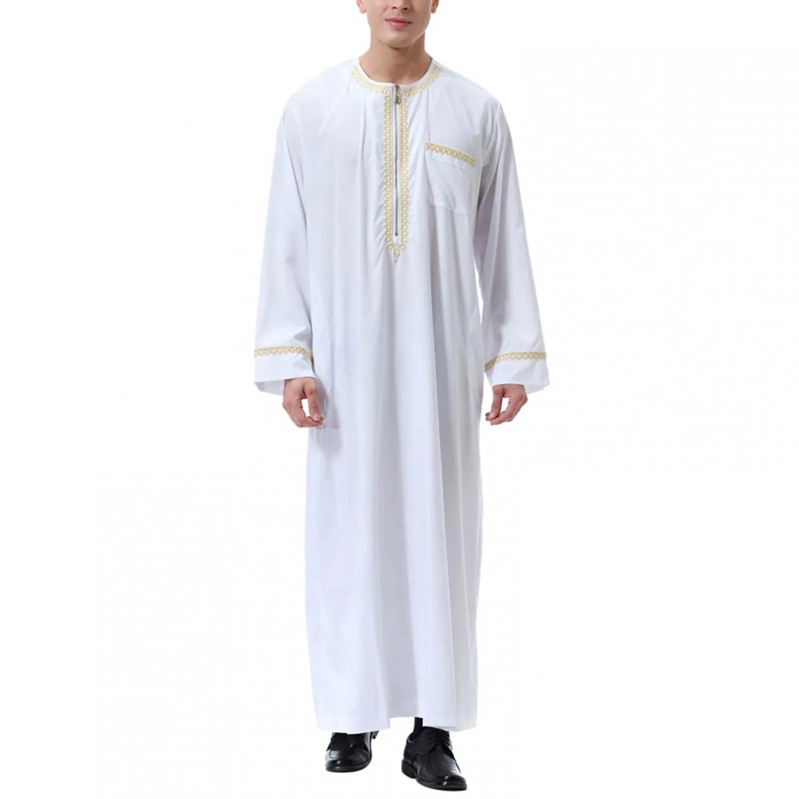 Traditional Muslim Clothing Men's Muslim Shirt robe embroidery Islamic Royalty Dubai Robe O-Neck Long Sleeve Retro Loose Abaya