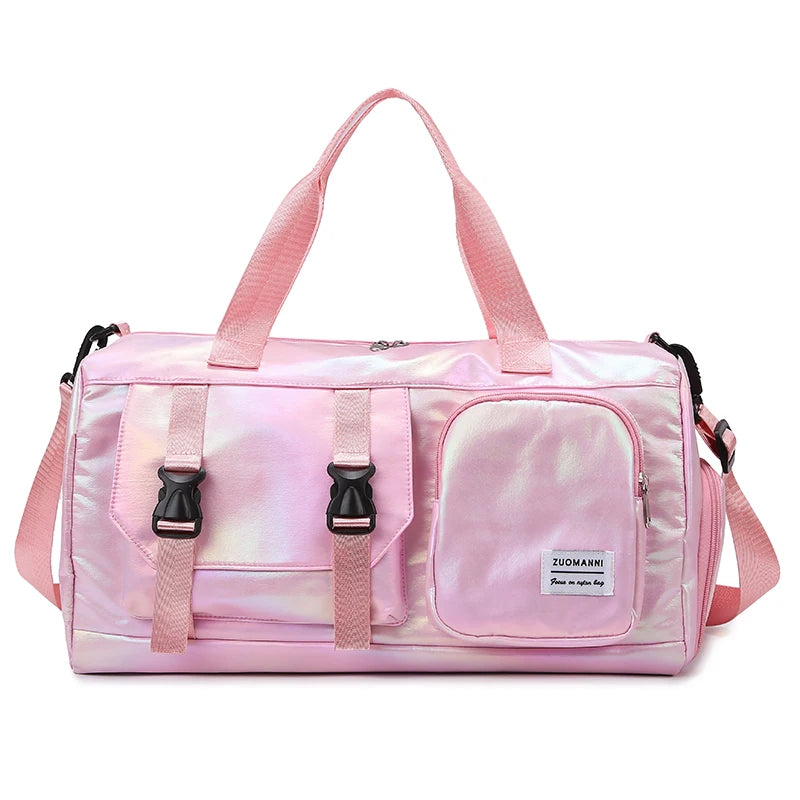 Holographic Glamour Duffel Bag - Spacious,Stylish Shoulder Tote with Shoe Compartment for Effortless Weekend Escapes -