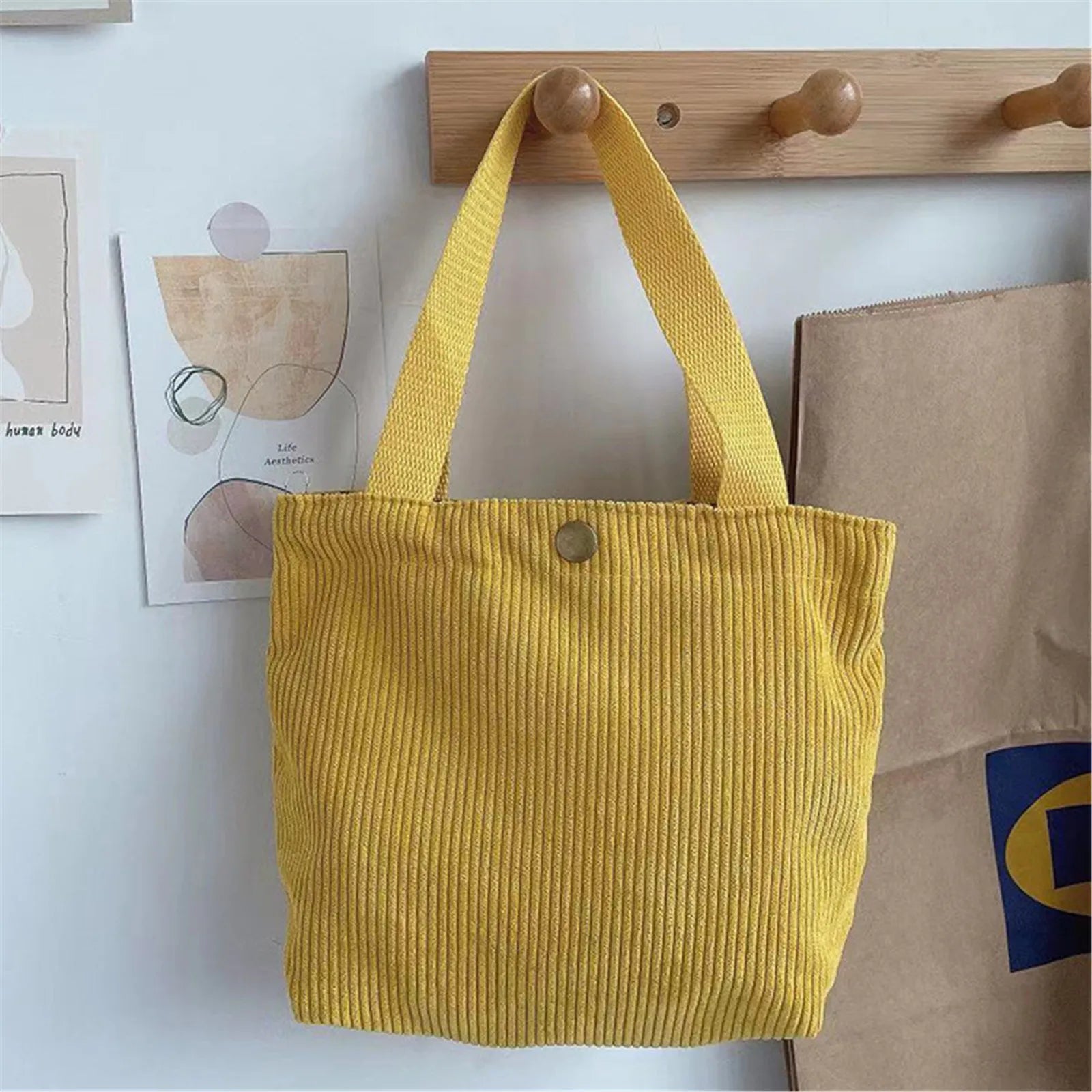Lunch Bag Corduroy Canvas Lunch Box Drawstring Picnic Tote Eco Cotton Cloth Small Handbag Dinner Container Food Storage Bags
