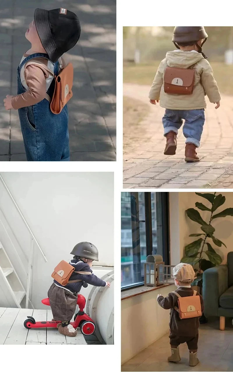 Bear Baby Backpack Bag PU Leather Infant Kindergarten Kids School Bags for Girls Boys Children Shoulder Bag 2-8Y Small Size