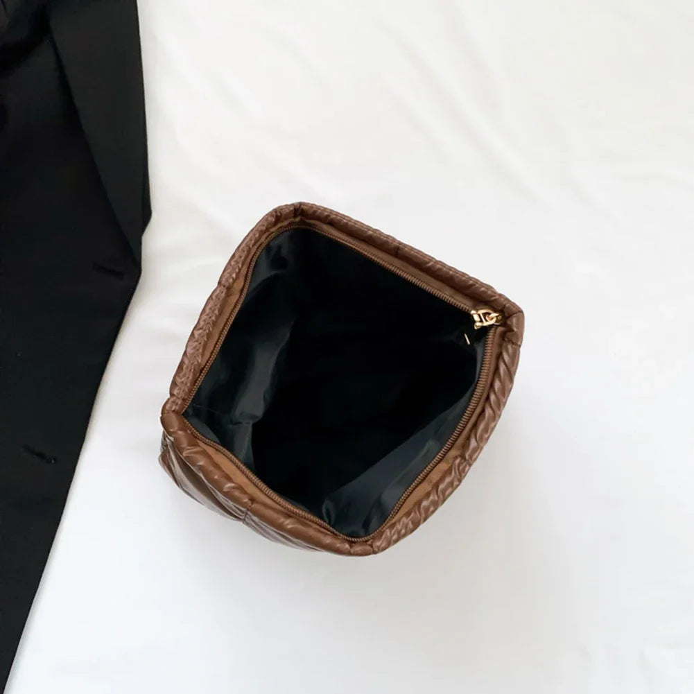 Women Cosmetic Bag Padded Quilted Makeup Storage Bag Large Capacity Makeup Organizer Bags Solid Color Travel Cosmetic Bags