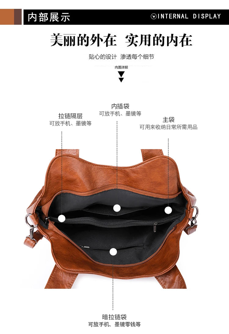 Luxury Soft Leather Handbags Designer Retro Crossbody Bags for Women 2023 New Large Capacity Ladies Shoulder Messenger Bag