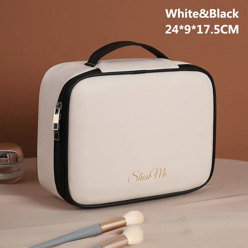 Luxury PU Large Capacity Women Tote Makeup Bag Portable Travel Organizer Tolietry Cosmetic Storage Bag Ladies Double Layer Pouch