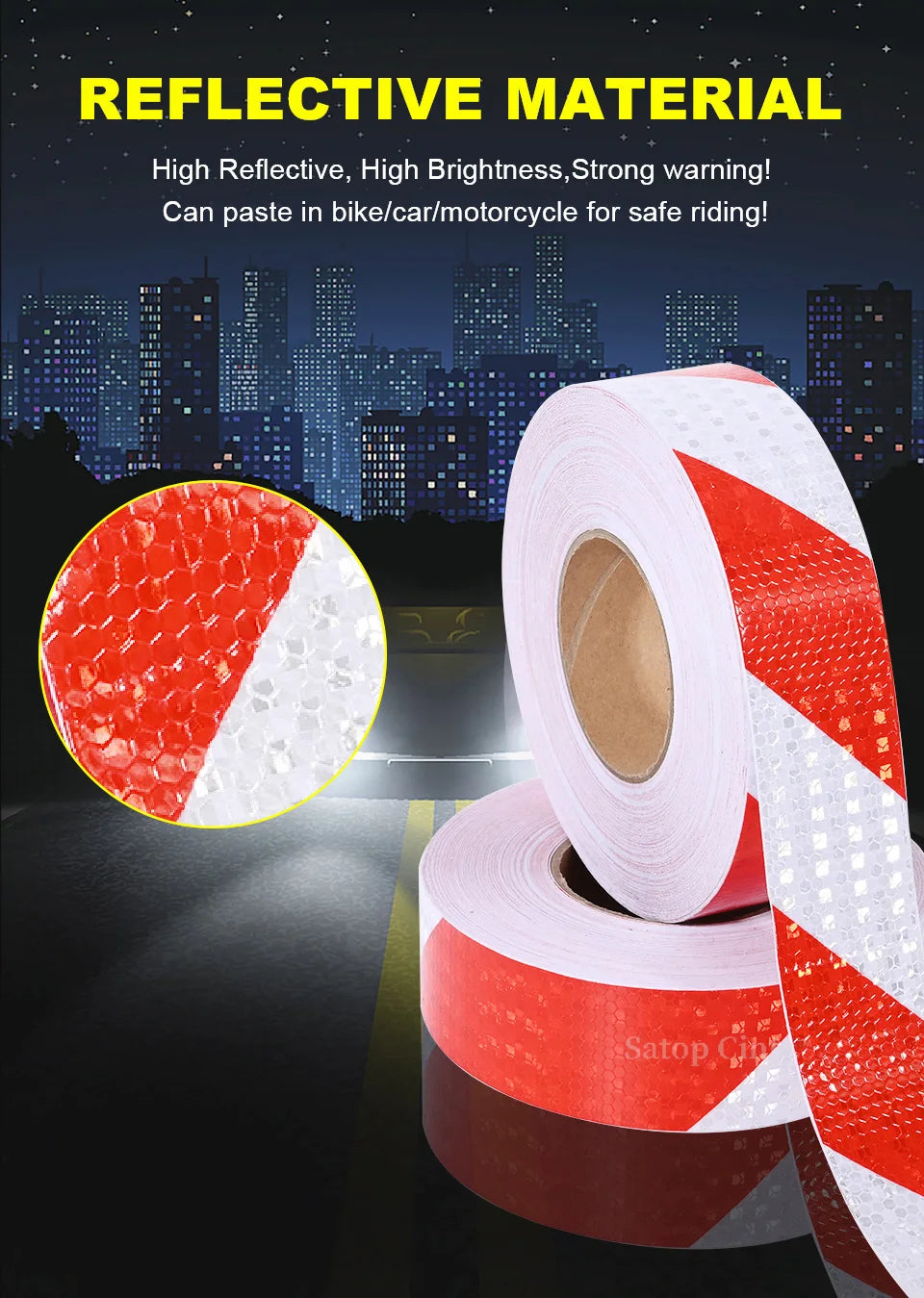 Twill Reflective Tape 5cm*25m Left Right Strips Red White Reflectors Stickers Waterproof Self-Adhesive Safety Conspicuity Decals