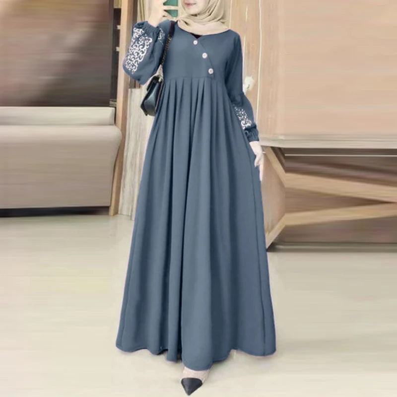 Muslim Hijab Dresses Abaya Eid Mubarek Robe Long Dress 2025 ZANZEA Women Elegant Long Sleeve Maxi Sundress Loose Vestidos Kaftan