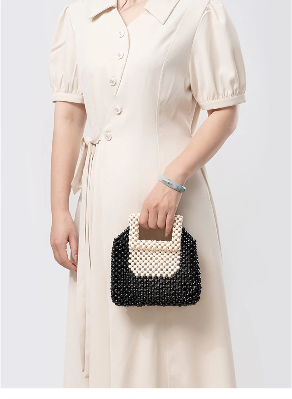 Luxury Wooden Beads Tote Bags Vintage Women's Square Handbag Handmade Fashion Banquet Bags Summer Casual Beach Purses Bag Bolsos