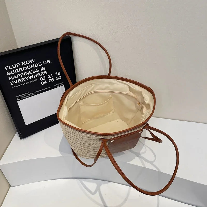 Luxury Designer Straw Beach Bag Large Capacity Beach Shoulder Bag For Women Summer Raffia Handbag Shopper Basket Tote Travel Bag