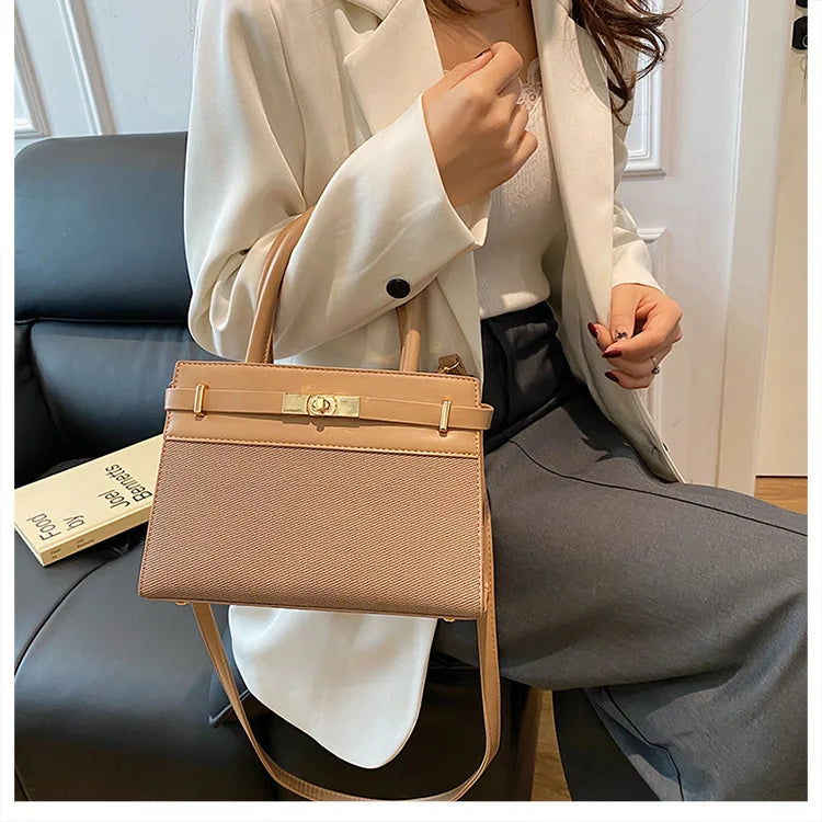 2025 Trapezoid Profile Purse | Twist-Lock Flap Shoulder Bag | Convertible Carry Crossbody with Top Handle