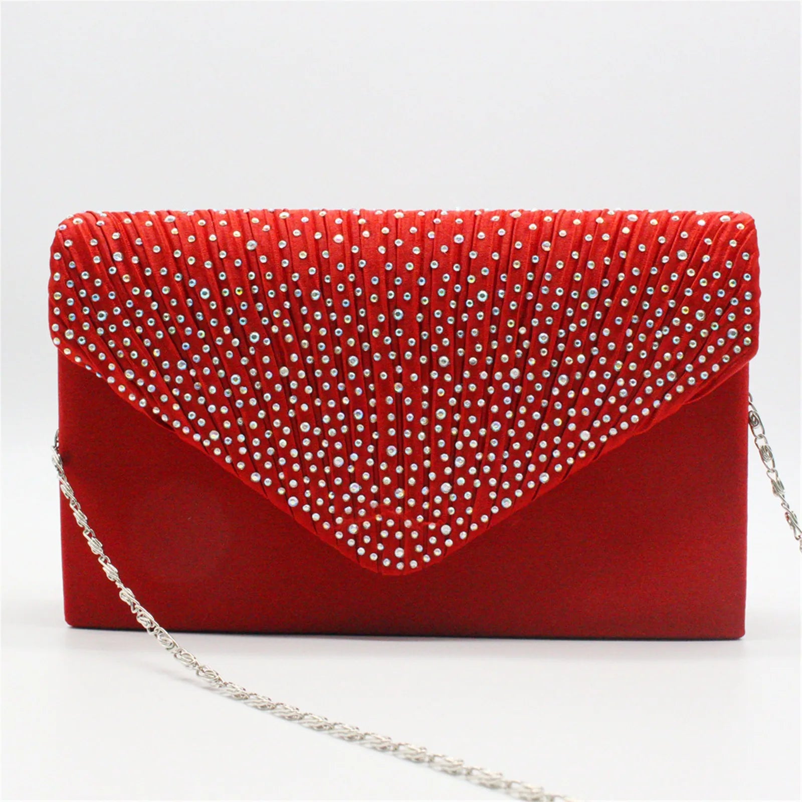 Women's  Luxury Silk Evening Clutch Bag - Elegant Women’s Prom/Wedding Handbag with Detachable Chain Strap & Secure Closure