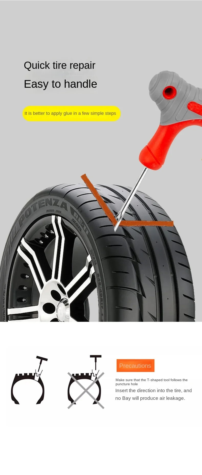Car Tire Repair Tool Kit Rubber Tubeless Tyre Puncture Repair Kit Studding Tool Glue for Bike Motorcycle Tires Repair Set