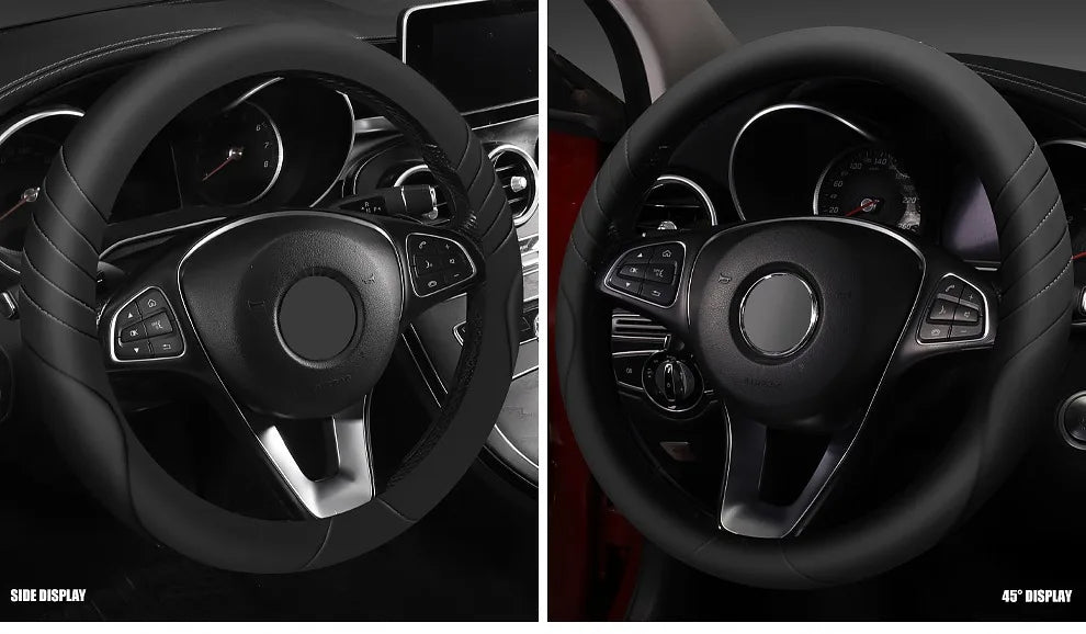 Car Steering Wheel Cover Universal  Durable Leather Cover with Anti-Slip Lining, for Steering Wheel with a Diameter of 14.5"-15"