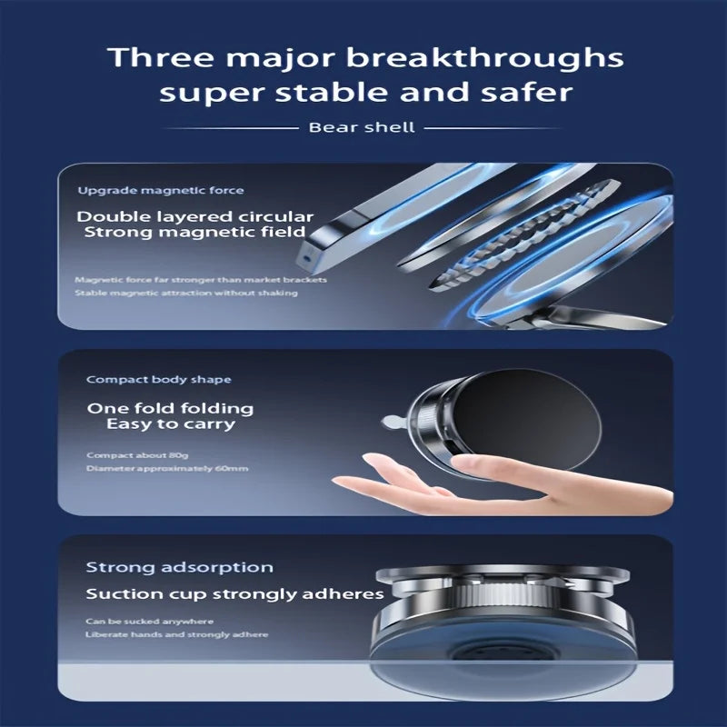 Magnetic Car Phone Mount with Adjustable 360° Rotation - Strong Suction Hands-Free Holder for Safe Driving Daily Commute