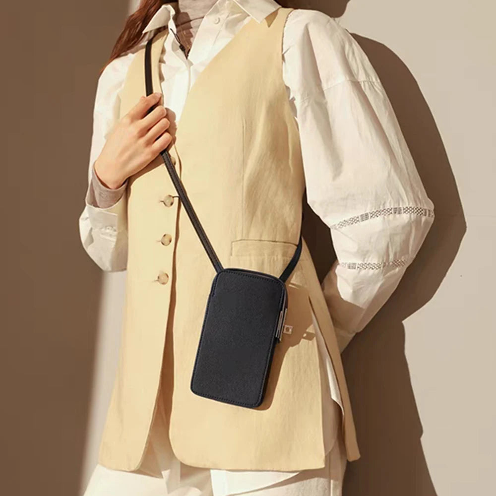 Luxury Design Phone Bag Woman Portable Genuine Leather Cross-body Bag Custom Name Fashion Casual Lady Shoulder Bag Card Wallet