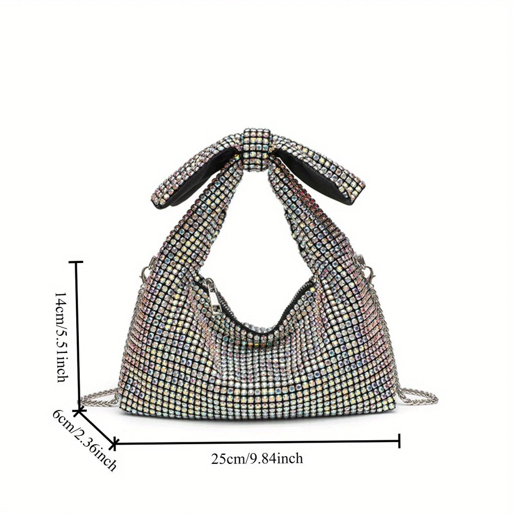 Bow Evening Bag for Women Rhinestone Shoulder Purse Glamorous Crystal Crossbody Bag Sparkling Party Clutch for Special Occasions