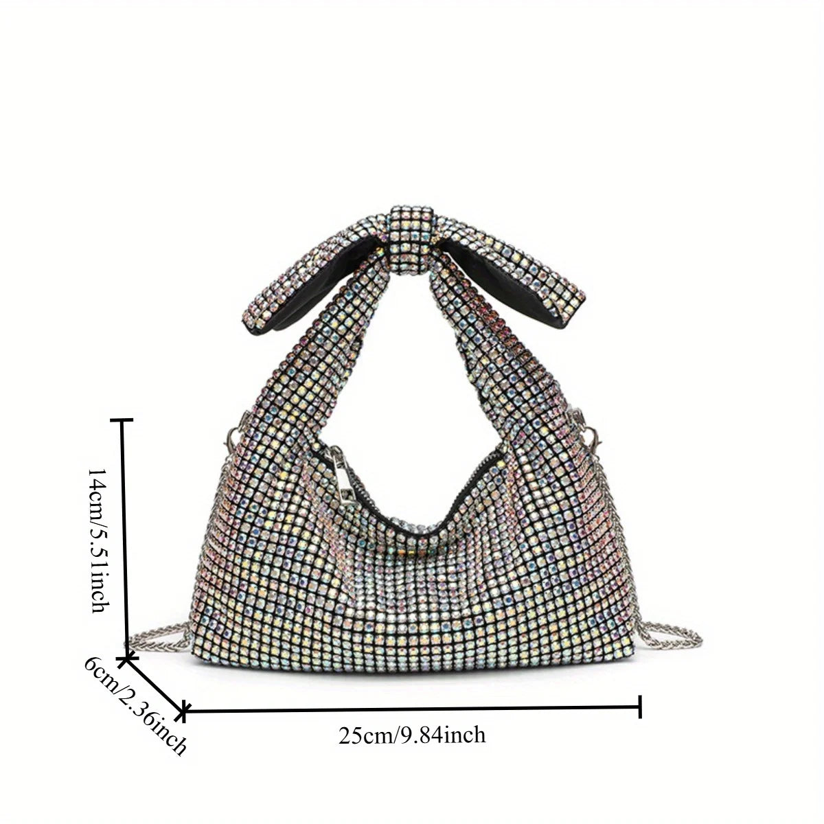 Bow Evening Bag for Women Rhinestone Shoulder Purse Glamorous Crystal Crossbody Bag Sparkling Party Clutch for Special Occasions