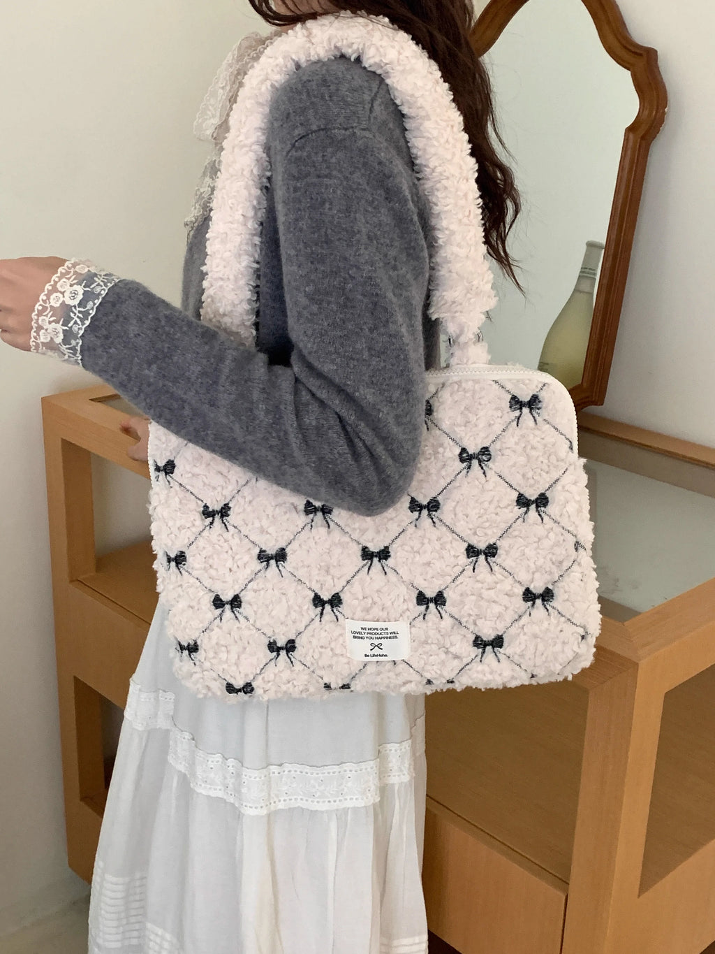 Cute Laptop Bag 13.3 14 15.6 For Macbook Air Pro 13 15 16 HP Huawei Asus Acer Dell Xiaomi Lenovo plush Shoulder Handbag